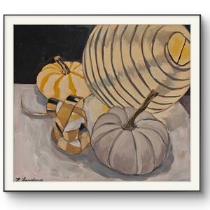 Original Autumn Themed Yellow and Gray Pumpkin Painting